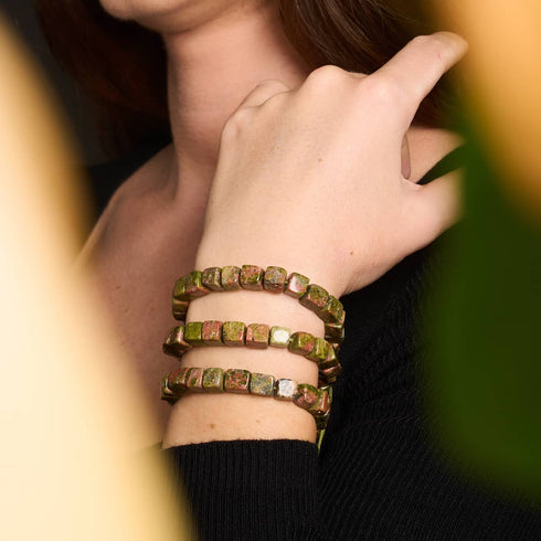 Unakit-Jaspis | Silber | Edelstein-Kieselstein-Makramee-Armband
